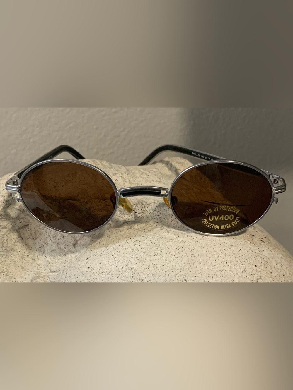 Papillon Blanc Silver Frame Sunglasses with Brown Lenses